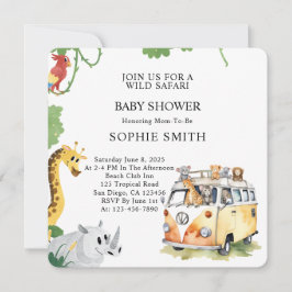 Wild Wheels Safari Animal Camper Van Baby Shower Einladung