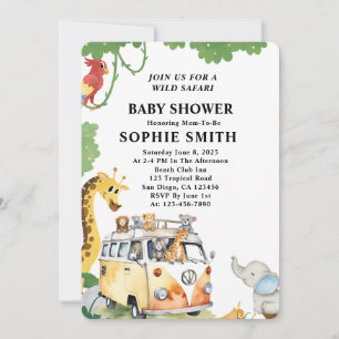 Wild Wheels Safari Animal Camper Van Baby Shower Einladung