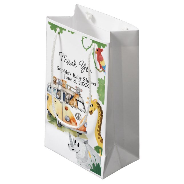 Wild Wheels Safari Animal Camper Van Baby Shower Kleine Geschenktüte (Vorderseite Schrägansicht)