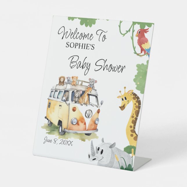 Wild Wheels Safari Animal Camper Van Willkommen Sockelschild (Vorderseite)