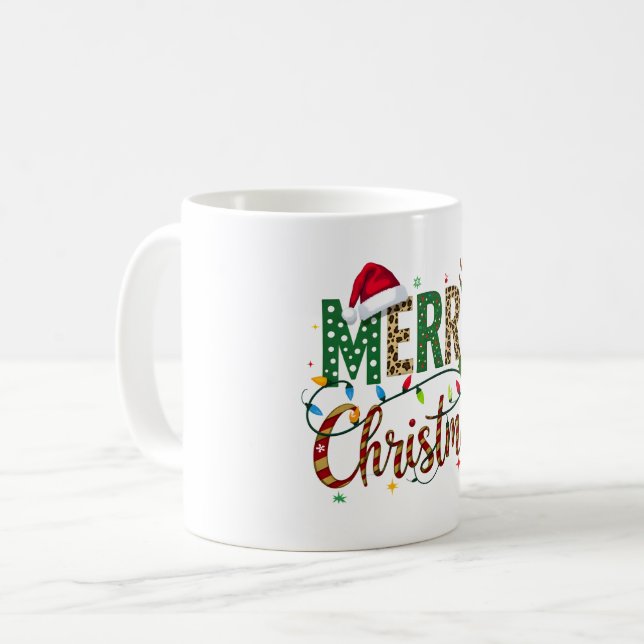 Wild Whimsical Merry Christmas Leopard Print Kaffeetasse (Vorderseite Links)
