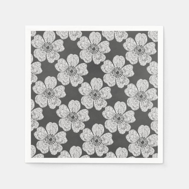 Wild White Roses Chalkboard Serviette (Vorderseite)
