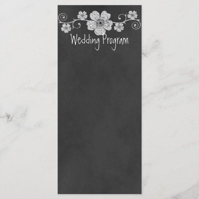 Wild White Roses Chalkboard Wedding Program Card Programm (Vorderseite)