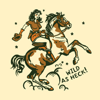 "Wild wie Heck" Süße Retro-Cowgirl auf dem Pferd Holzdruck