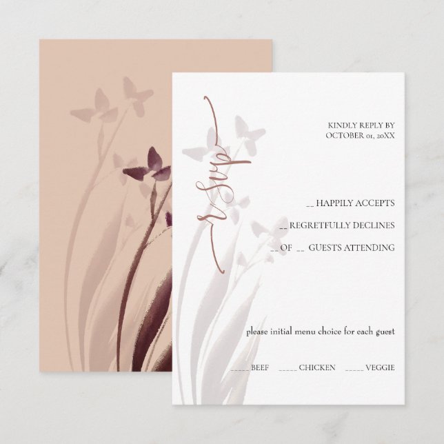 Wild & Wine-Stained Watercolor Floral RSVP Card Karte (Vorne/Hinten)