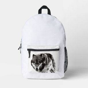 Wild Wolf Black & White Artwork Bedruckter Rucksack