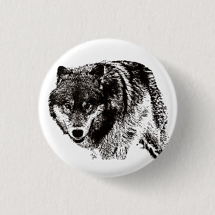 Wild Wolf Black & White Artwork Button