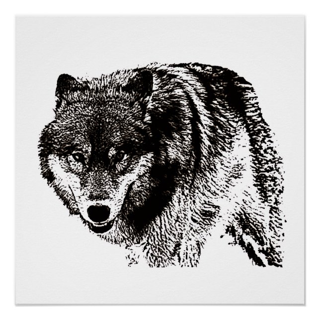 Wild Wolf Black & White Artwork Poster (Vorderseite)