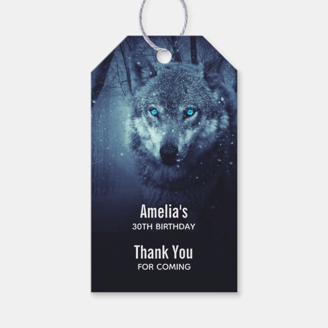 Wild Wolf mit Beautiful Blue Eyes Event Vielen Dan Geschenkanhänger (Vorderseite)