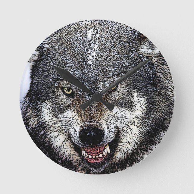 Wild Wolf Runde Wanduhr (Vorderseite)