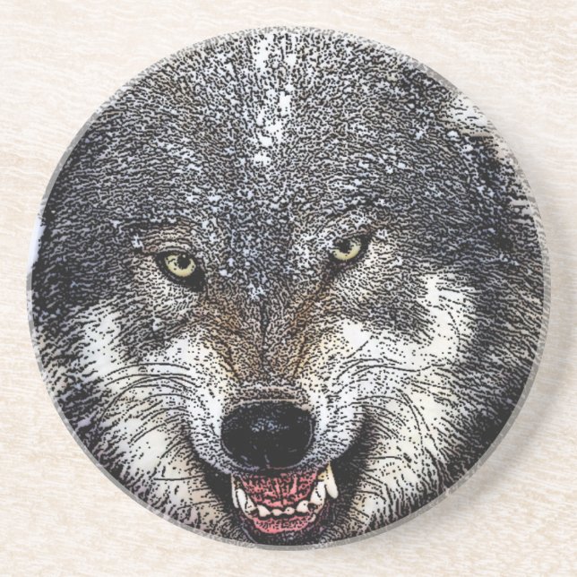 Wild Wolf Sandstein Untersetzer (Vorne)