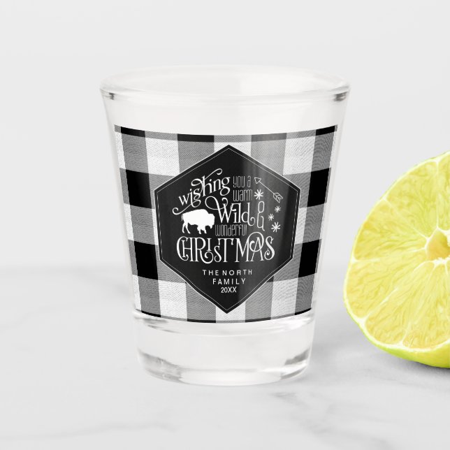 Wild Wonderful Christmas Black Buffalo Kariert ID6 Schnapsglas (Vorderseite)