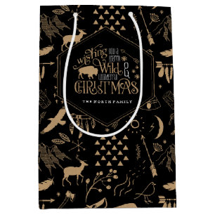 Wild Wonderful Christmas Pattern/Kraft Black ID604 Mittlere Geschenktüte