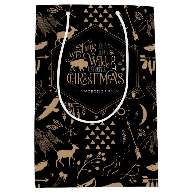 Wild Wonderful Christmas Pattern/Kraft Black ID604 Mittlere Geschenktüte (Vorderseite)