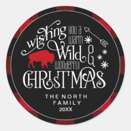 Wild Wonderful Christmas Red & Black Buffalo ID604 Runder Aufkleber