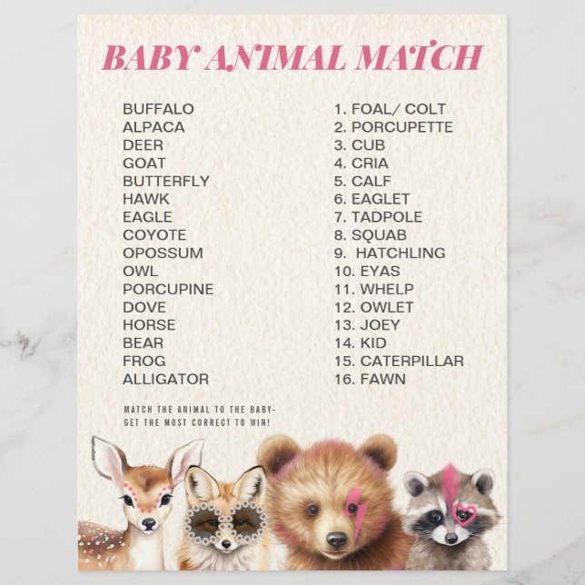 Wild Woodland Animals Baby Shower Match Game (Vorderseite)