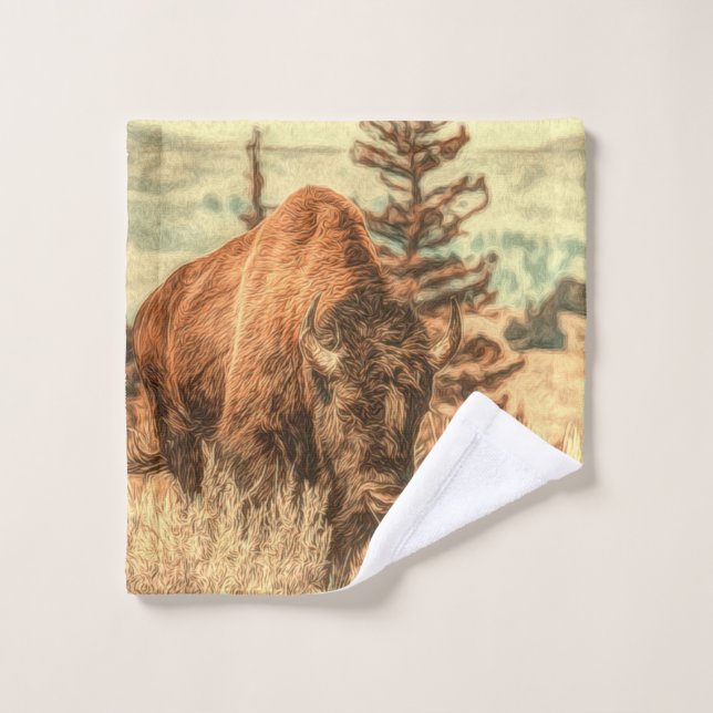Wild Woodland Bison Badhandtuch Set (Waschlappen)