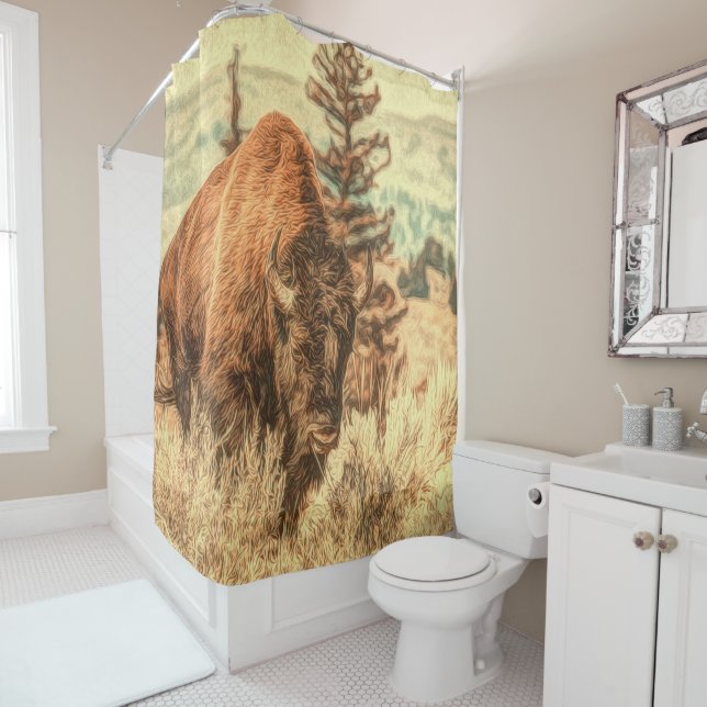 Wild Woodland Bison Duschvorhang (Beispiel)