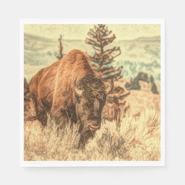 Wild Woodland Bison Serviette (Vorderseite)