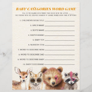 Wild Woodland Kinderdusche Kategorien Word Game