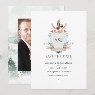 Wild Woodland Laurel Wappen Wedding Foto Save The Date