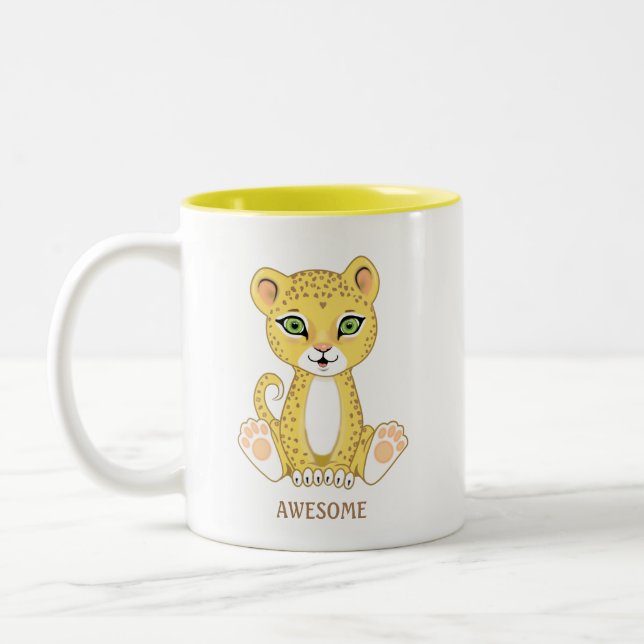 Wild Young Leopard Animal Cartoon Zweifarbige Tasse (Links)