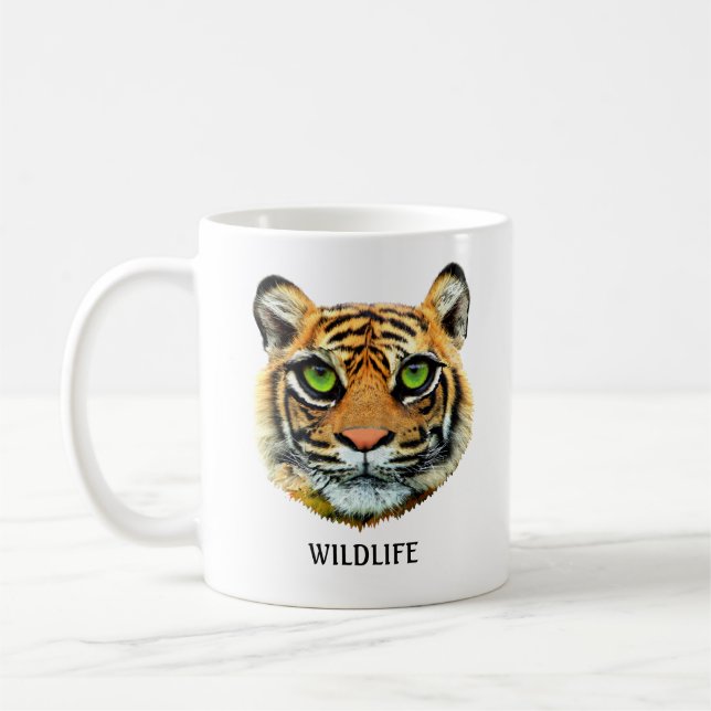 Wild Young Tiger Face & Calligraphy Kaffeetasse (Links)