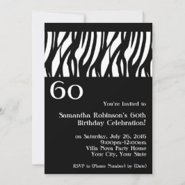 Wild Zebra Black w/White 60. Party Einladung