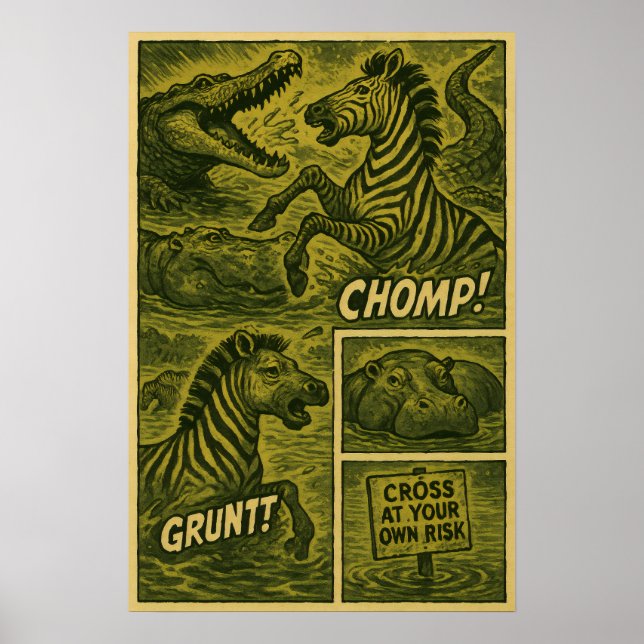 Wild Zebra Escape - Dschungelgefährdung Retro-Comi Poster (Vorne)