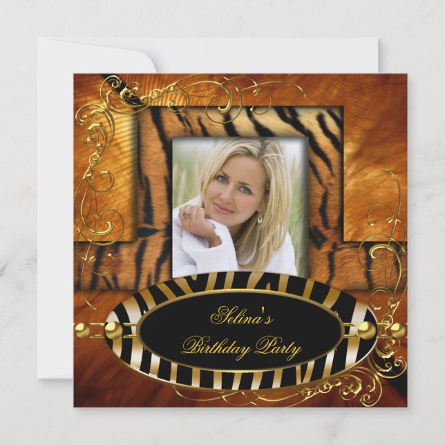 Wild Zebra Tiger Caramel Birthday Party Einladung (Vorderseite)
