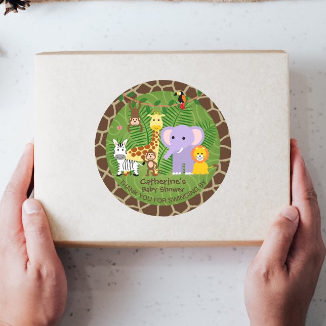 Wild Zoo Animal Jungle Safari Baby Dusche Runder Aufkleber (Von Creator hochgeladen)