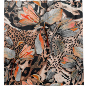 Wildafrikanische Tierhaut mit Brom-Blume-Pattern Duschvorhang