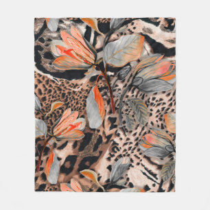 Wildafrikanische Tierhaut mit Brom-Blume-Pattern Fleecedecke