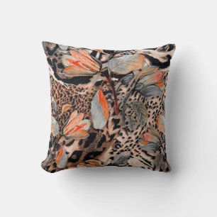 Wildafrikanische Tierhaut mit Brom-Blume-Pattern Kissen