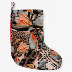 Wildafrikanische Tierhaut mit Brom-Blume-Pattern Kleiner Weihnachtsstrumpf