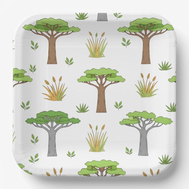 Wildanna Bäume und afrikanische Küken Pappteller (Vorderseite)