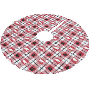 Wildbärenpaws Schwarz, Rot und Weiß Flannel Muster Polyester Weihnachtsbaumdecke