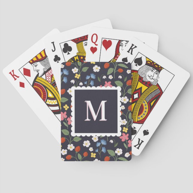 Wildbeere gemusterte mit Monogramm Marine Spielkarten (Rückseite)