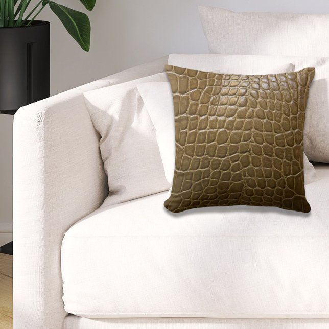Wildbeige-Alligator-Krokodil Kissen (wild beige brown alligator crocodile leather throw pillow)