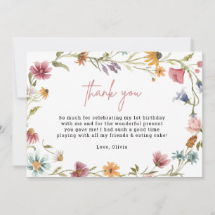 Wildblume 1. Geburtstag druckbare Dankkarten Einladung