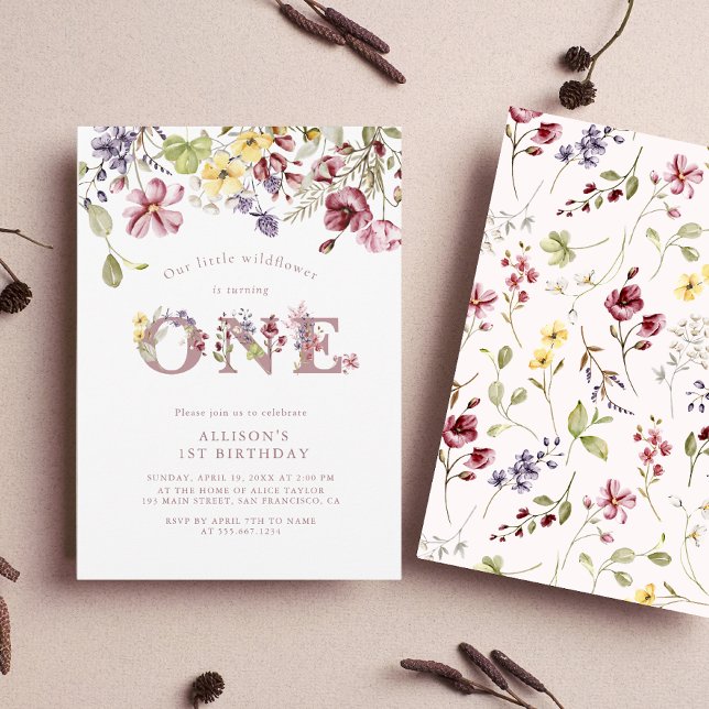 Wildblume 1. Geburtstag Mauve Girl Einladung (Von Creator hochgeladen)
