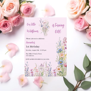 Wildblume 1. Geburtstag Rosa lila Mädchen Einladung