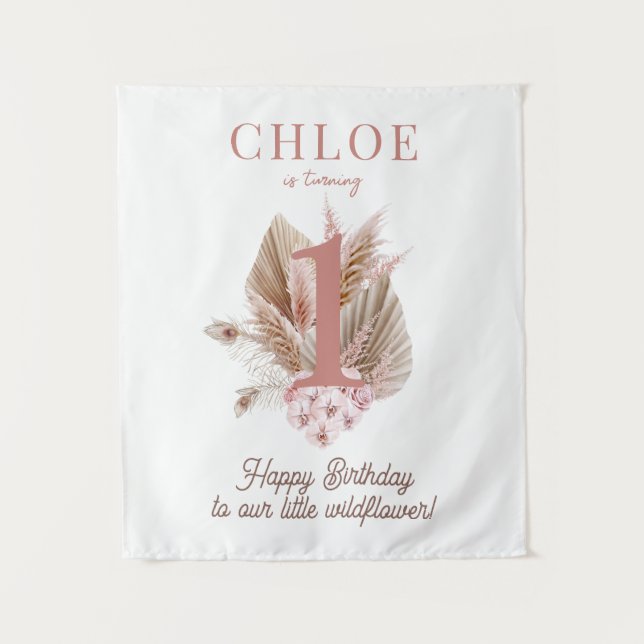 Wildblume 1. Geburtstagsbannerband Wandteppich (Vorderseite)