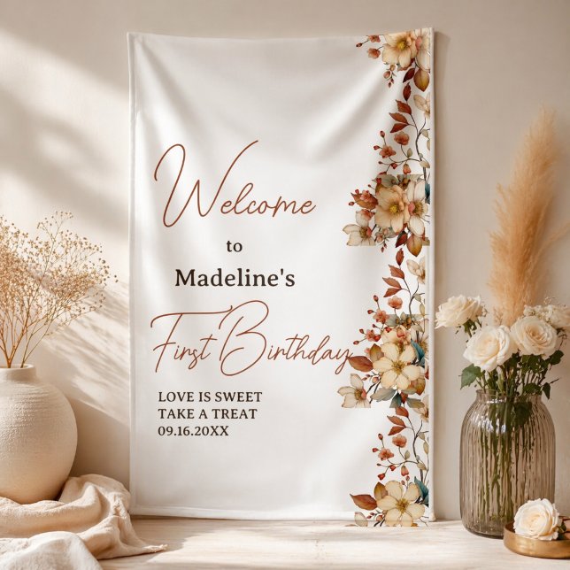 Wildblume 1. Geburtstagskarte Banner (Modern Chic Wildflower 1st Birthday Girl Banner)