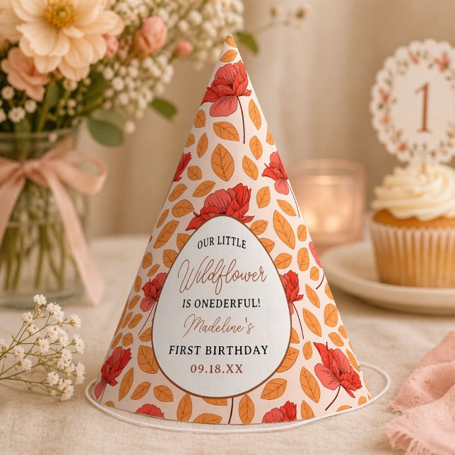 Wildblume 1. Geburtstagskarte Partyhütchen (Modern Chic Wildflower 1st Birthday Girl Party Hat)