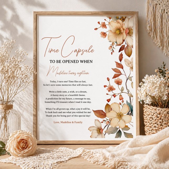 Wildblume 1. Geburtstagskarte Poster (Modern Chic Wildflower 1st Birthday Girl Poster)