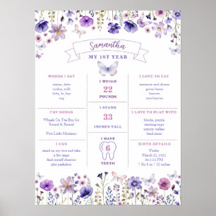 Wildblume 1. Jahr Erster Geburtstag Meilenstein Poster