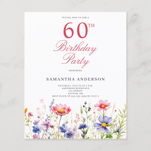 Wildblume 60. Geburtstag Einladung Flyer (Vorne)
