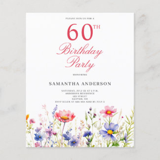 Wildblume 60. Geburtstag Einladung Flyer