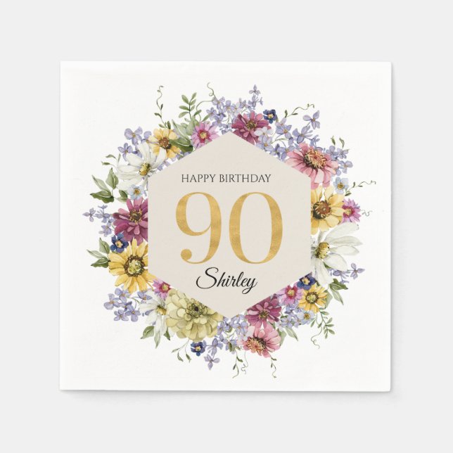 Wildblume 90. Geburtstag Personalisiert Serviette (Vorderseite)